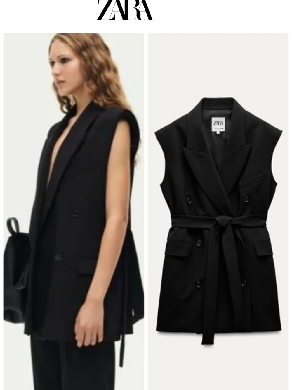 Zara Oversized Black Sleeveless Belted Blazer Vest